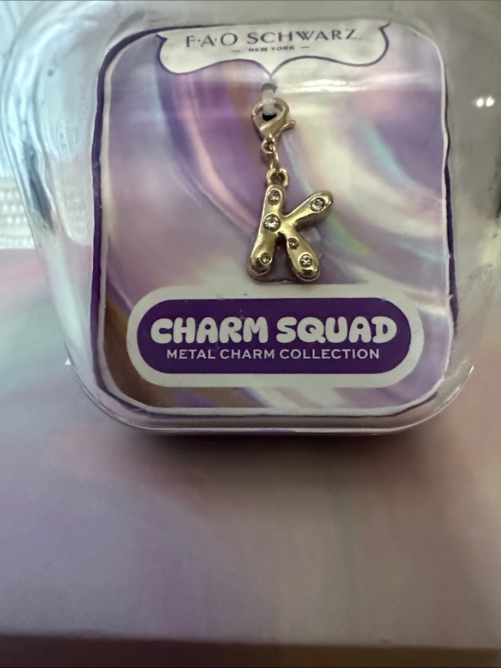 FAO Schwarz Gold Letter K Charm with Rhinestones NWT